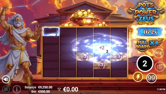 Pots of Power: Zeus - igralni zaslon v bonus načinu